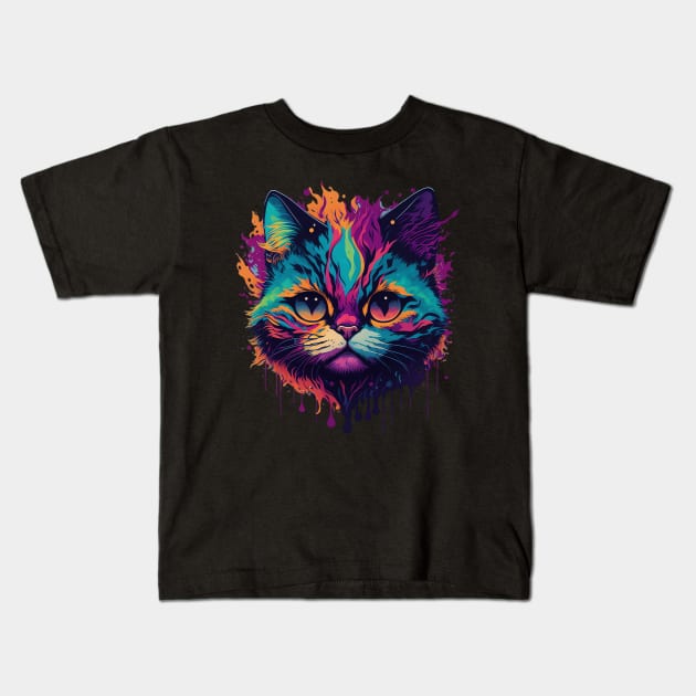Psychedelic Cat Kids T-Shirt by SleepySoulArt